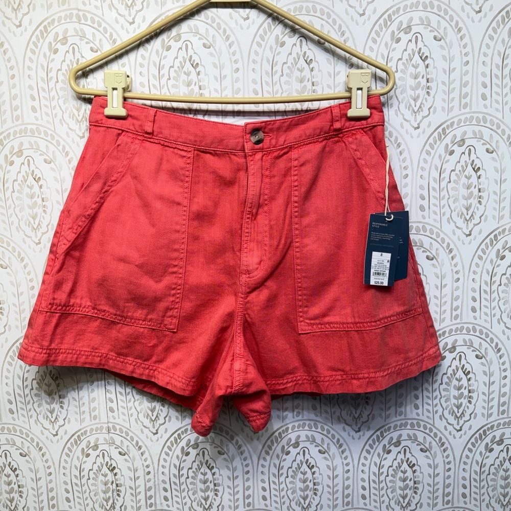 Universal‎ Thread Utility Shorts Women 8 Red High Rise Cotton Patch Pocket NWT